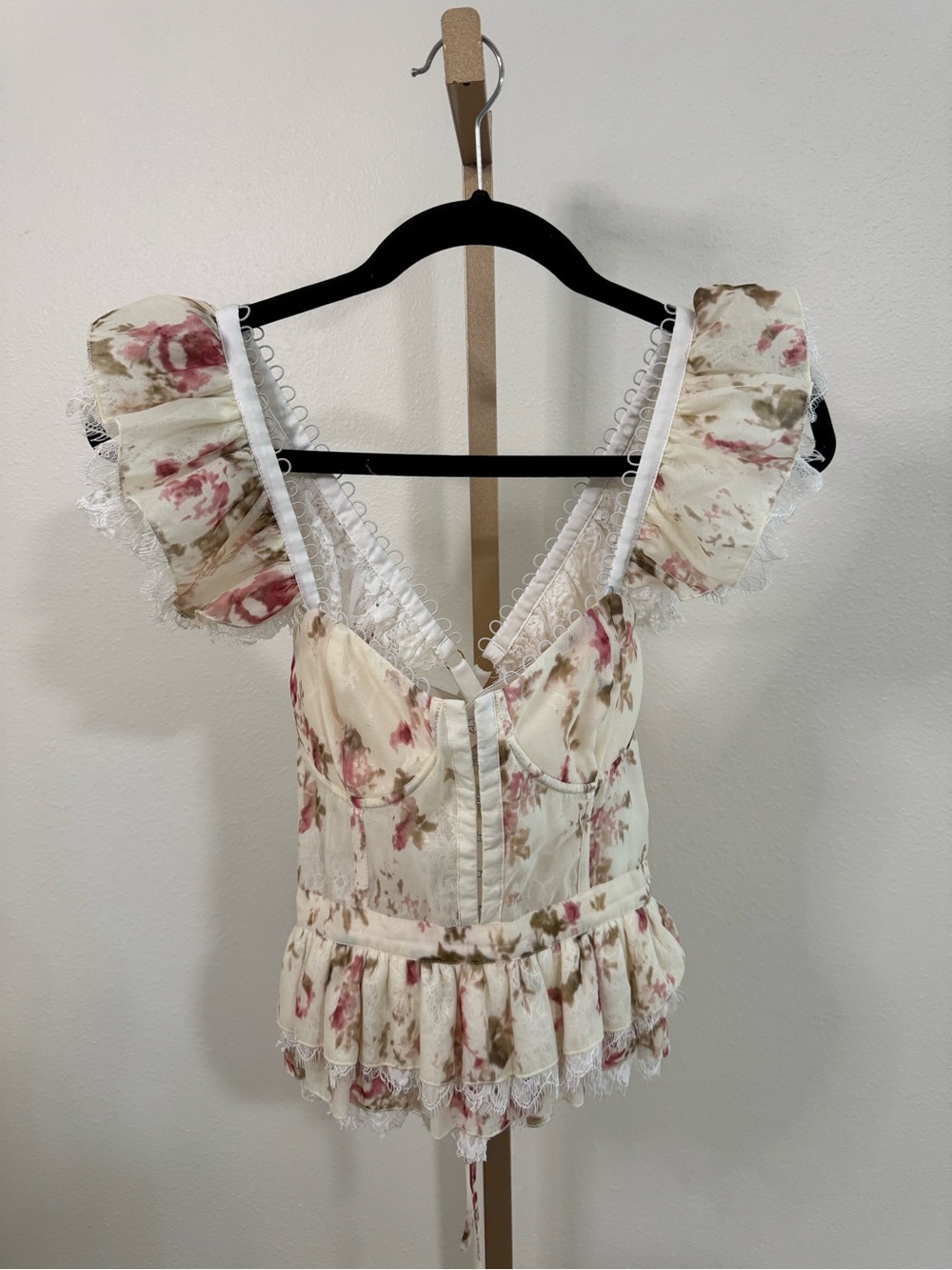 V. Chapman Floral Lace Ruffle Corset Top - Size 0